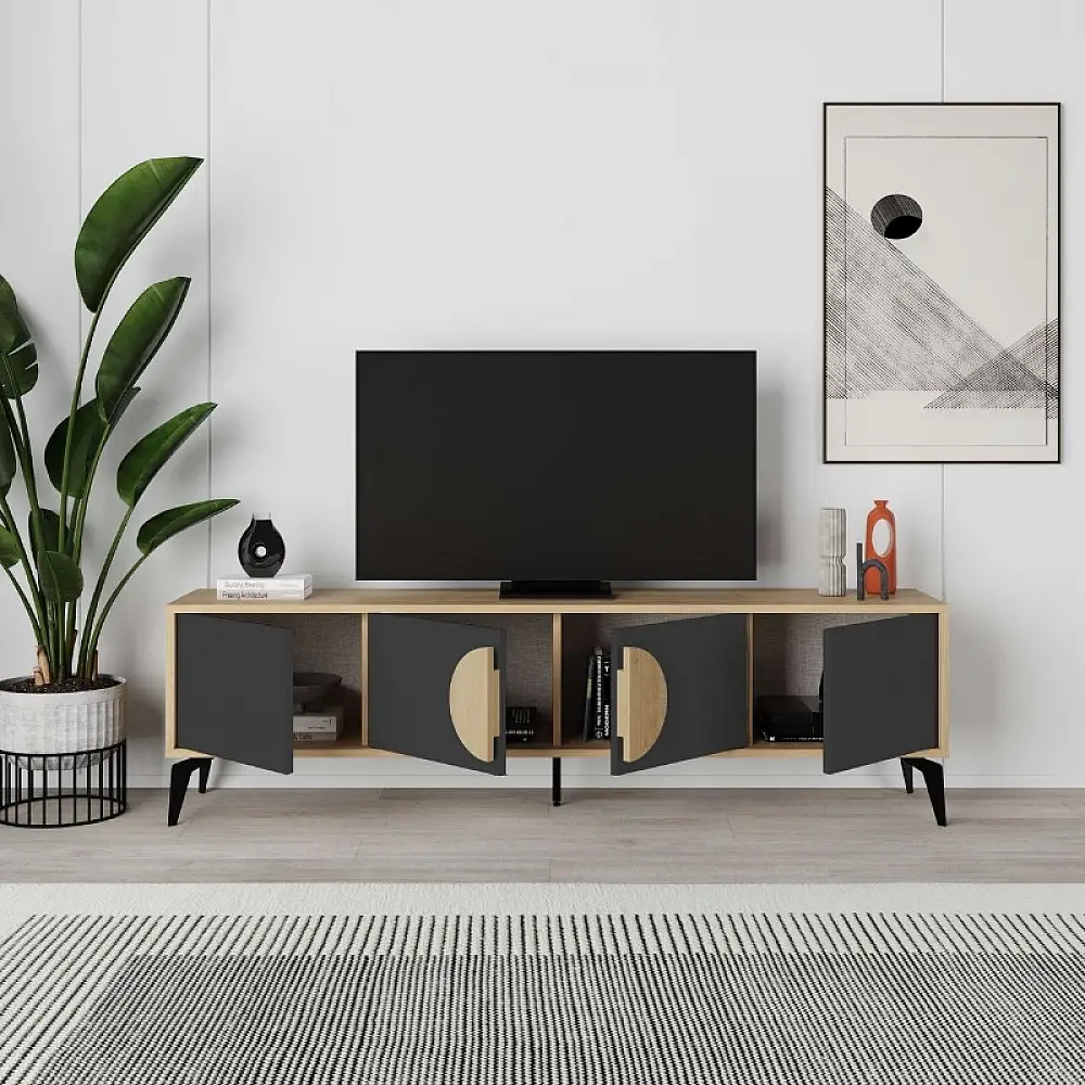 Έπιπλο τηλεόρασης Gora Megapap χρώμα sapphire oak - silky black 180x35,6x51εκ. | GP037-0250,1