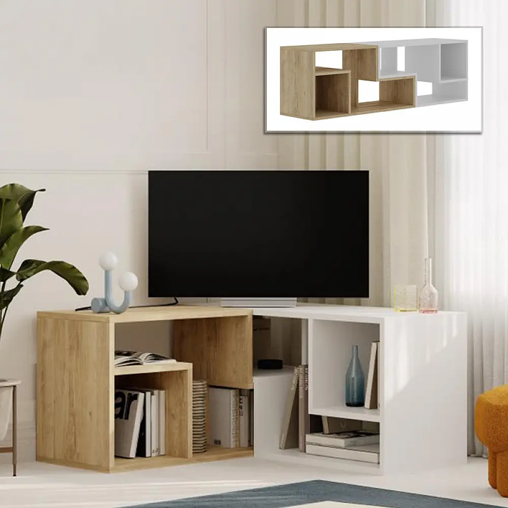 Έπιπλο τηλεόρασης Glis Megapap πολυμορφικό χρώμα sapphire oak - λευκό 145x35x44,8εκ. - GP037-0260,1
