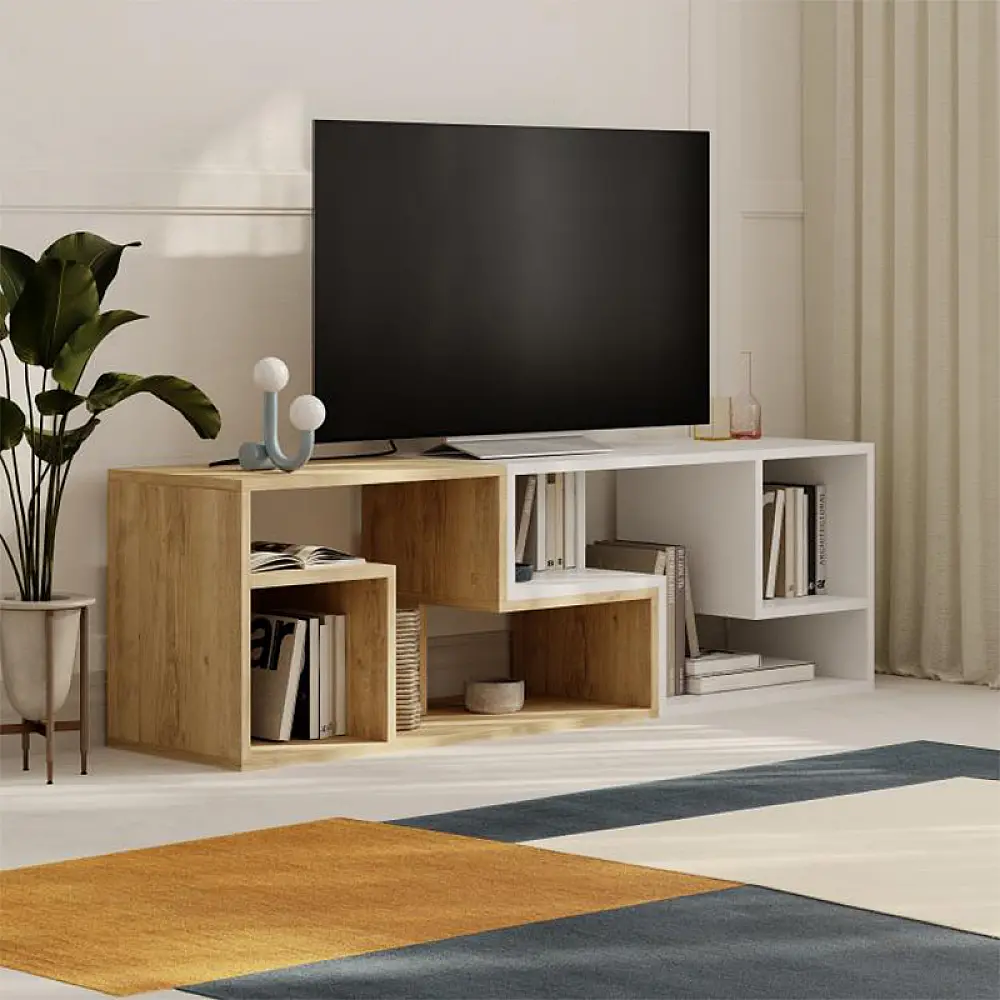 Έπιπλο τηλεόρασης Glis Megapap πολυμορφικό χρώμα sapphire oak - λευκό 145x35x44,8εκ. - GP037-0260,1