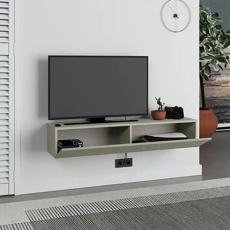 Έπιπλο τηλεόρασης επιτοίχιο Francy Megapap χρώμα ash green 135x31,7x25εκ. | GP037-0266,2