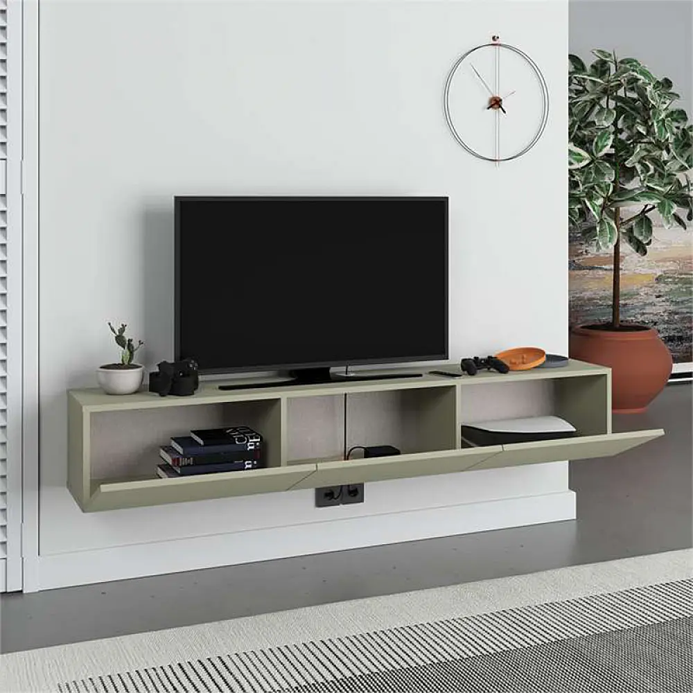 Έπιπλο τηλεόρασης επιτοίχιο Francy Megapap χρώμα ash green 180x30x30εκ. - GP037-0267,2