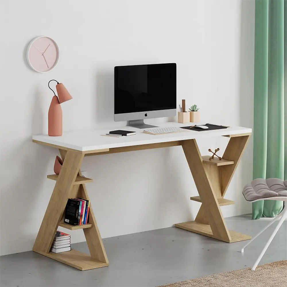 Γραφείο εργασίας Papillon Megapap χρώμα sapphire oak - λευκό 137x60x75εκ - GP037-0268,2
