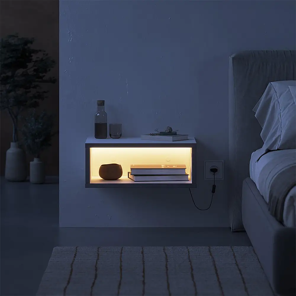 Κομοδίνο επιτοίχιο Brik Megapap με LED χρώμα λευκό - γκρι ρετρό 45x30x18εκ. | GP037-0280,2