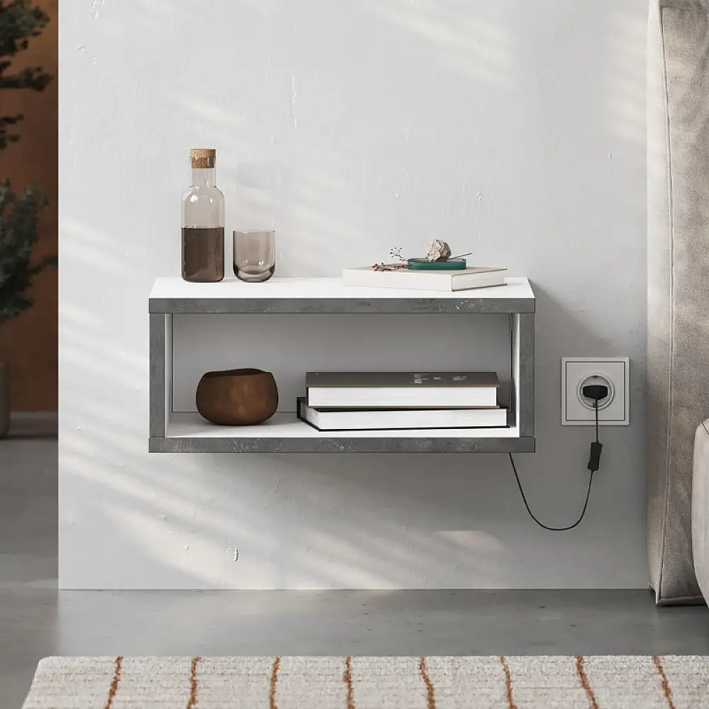 Κομοδίνο επιτοίχιο Brik Megapap με LED χρώμα λευκό - γκρι ρετρό 45x30x18εκ. | GP037-0280,2