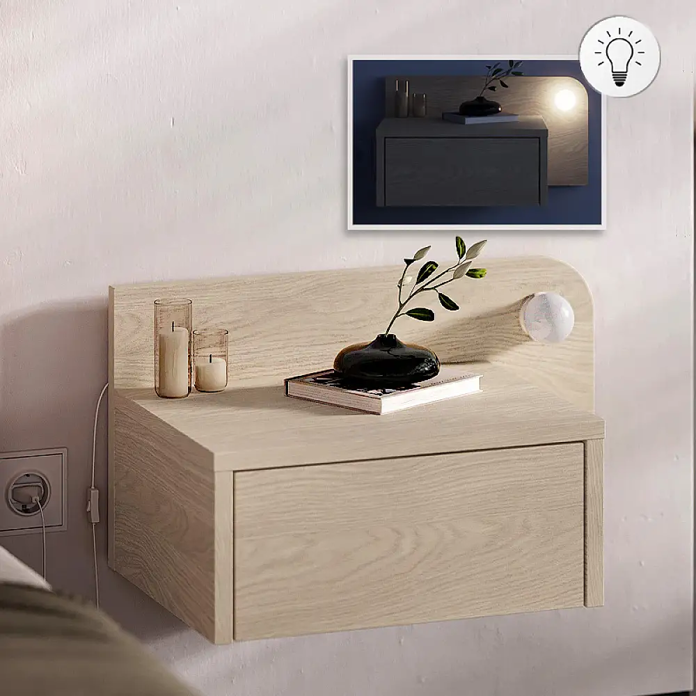 Κομοδίνο επιτοίχιο Dotta Megapap με LED χρώμα light oak 52x33,6x28εκ. | GP037-0281,2