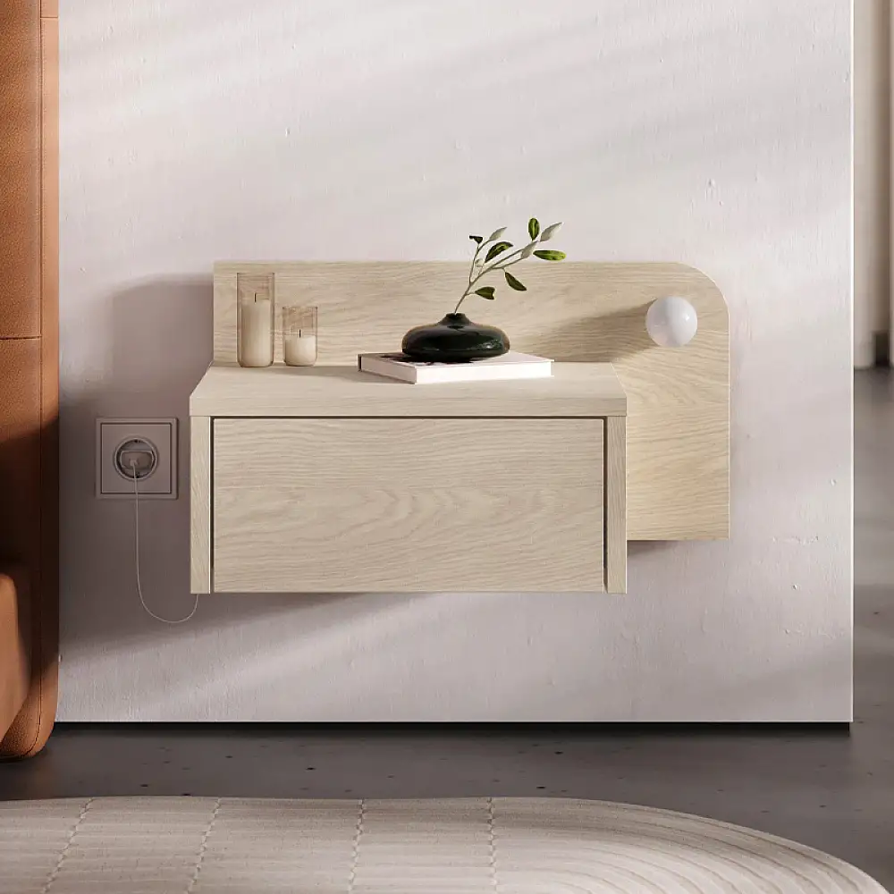 Κομοδίνο επιτοίχιο Dotta Megapap με LED χρώμα light oak 52x33,6x28εκ. | GP037-0281,2