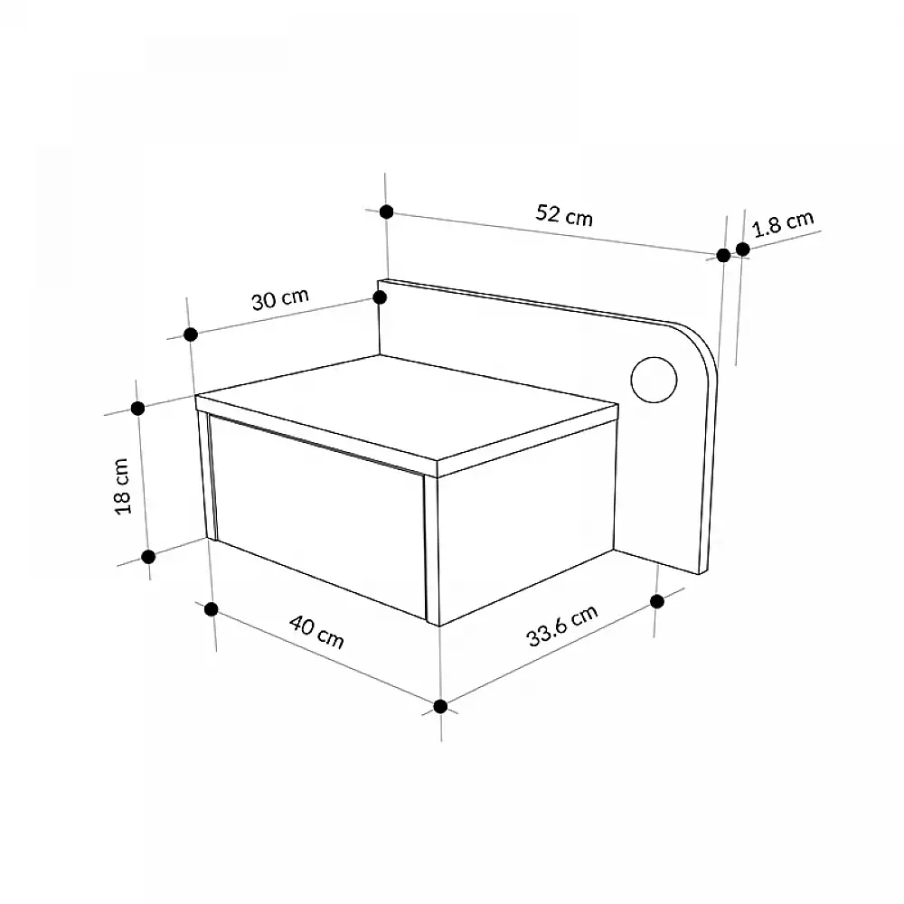 Κομοδίνο επιτοίχιο Dotta Megapap με LED χρώμα light oak 52x33,6x28εκ. | GP037-0281,2