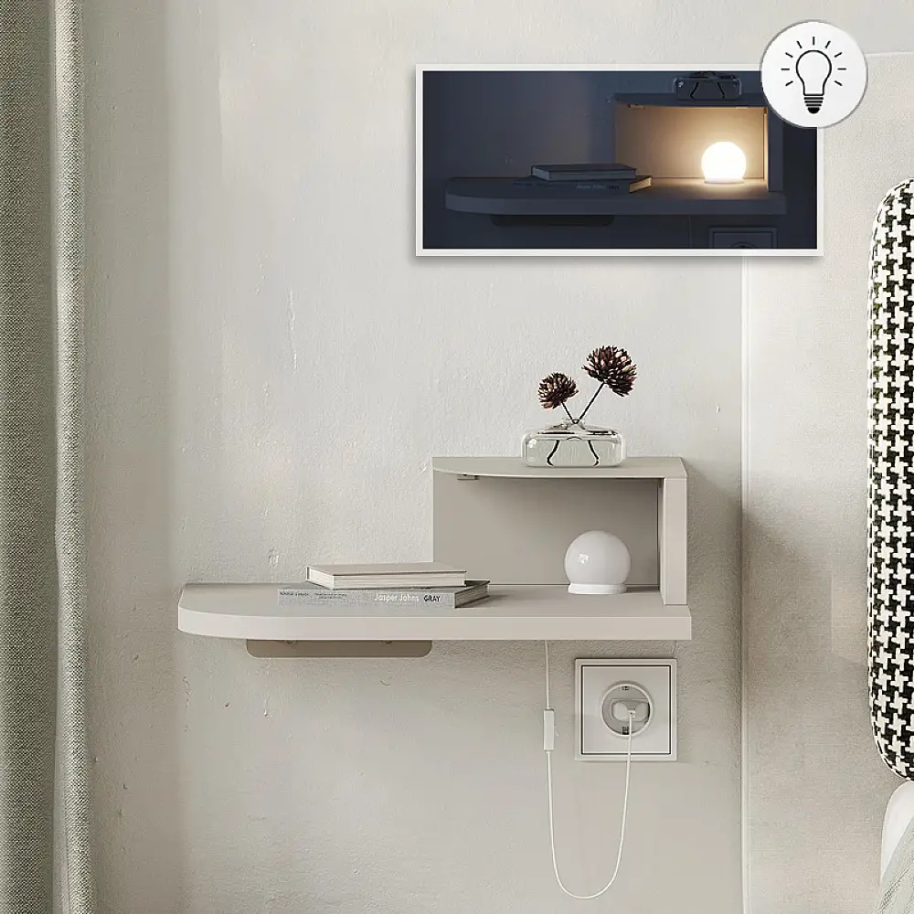 Κομοδίνο επιτοίχιο Luno Megapap με LED χρώμα sandstone 40x30x16,2εκ. | GP037-0282,1