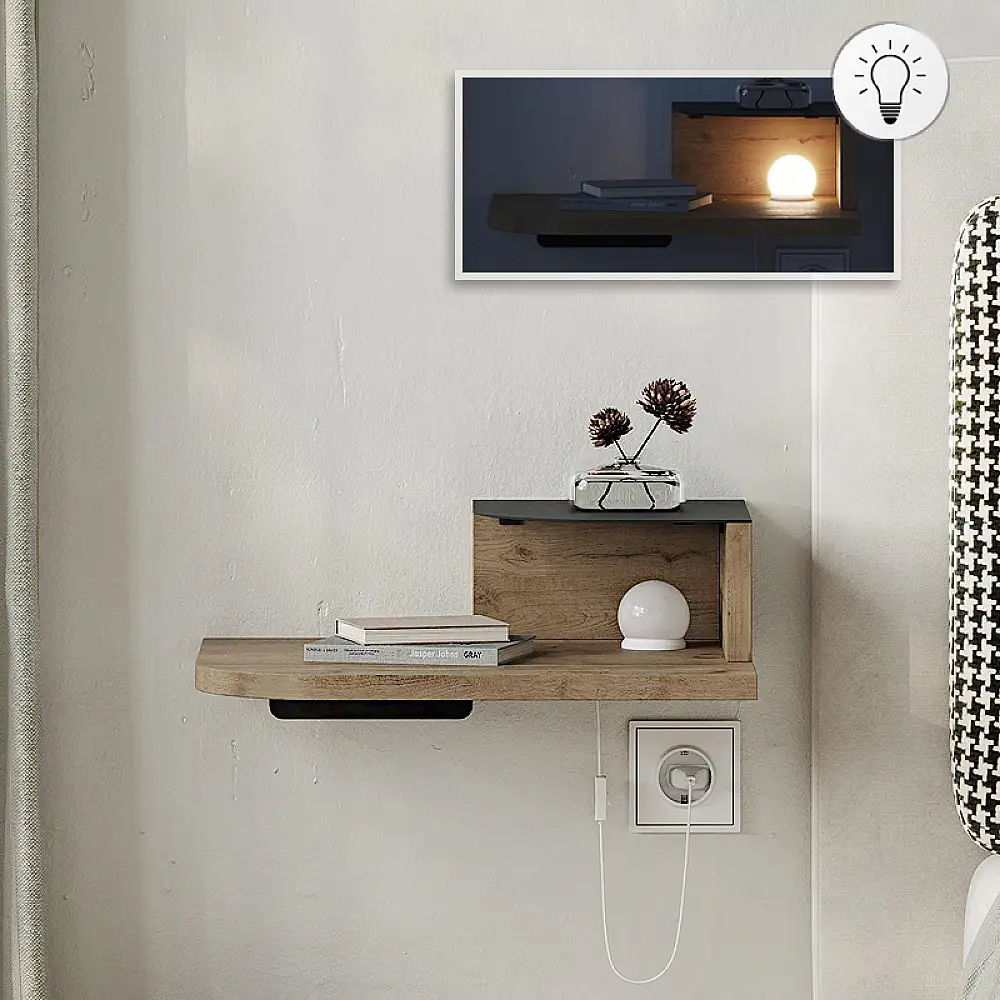 Κομοδίνο επιτοίχιο Luno Megapap με LED χρώμα sepet oak 40x30x16,2εκ. | GP037-0282,2