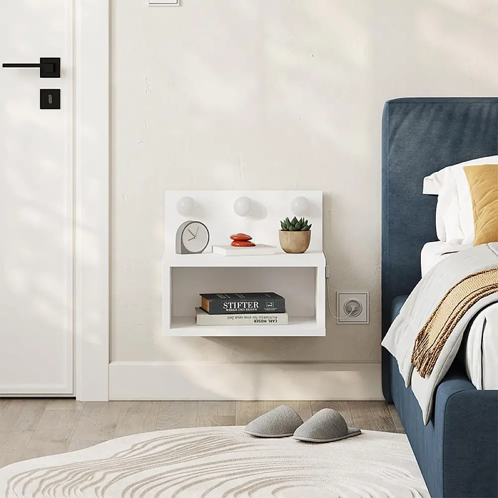 Κομοδίνο επιτοίχιο Treo Megapap με LED χρώμα λευκό 40x30x33,8εκ. | GP037-0283,1