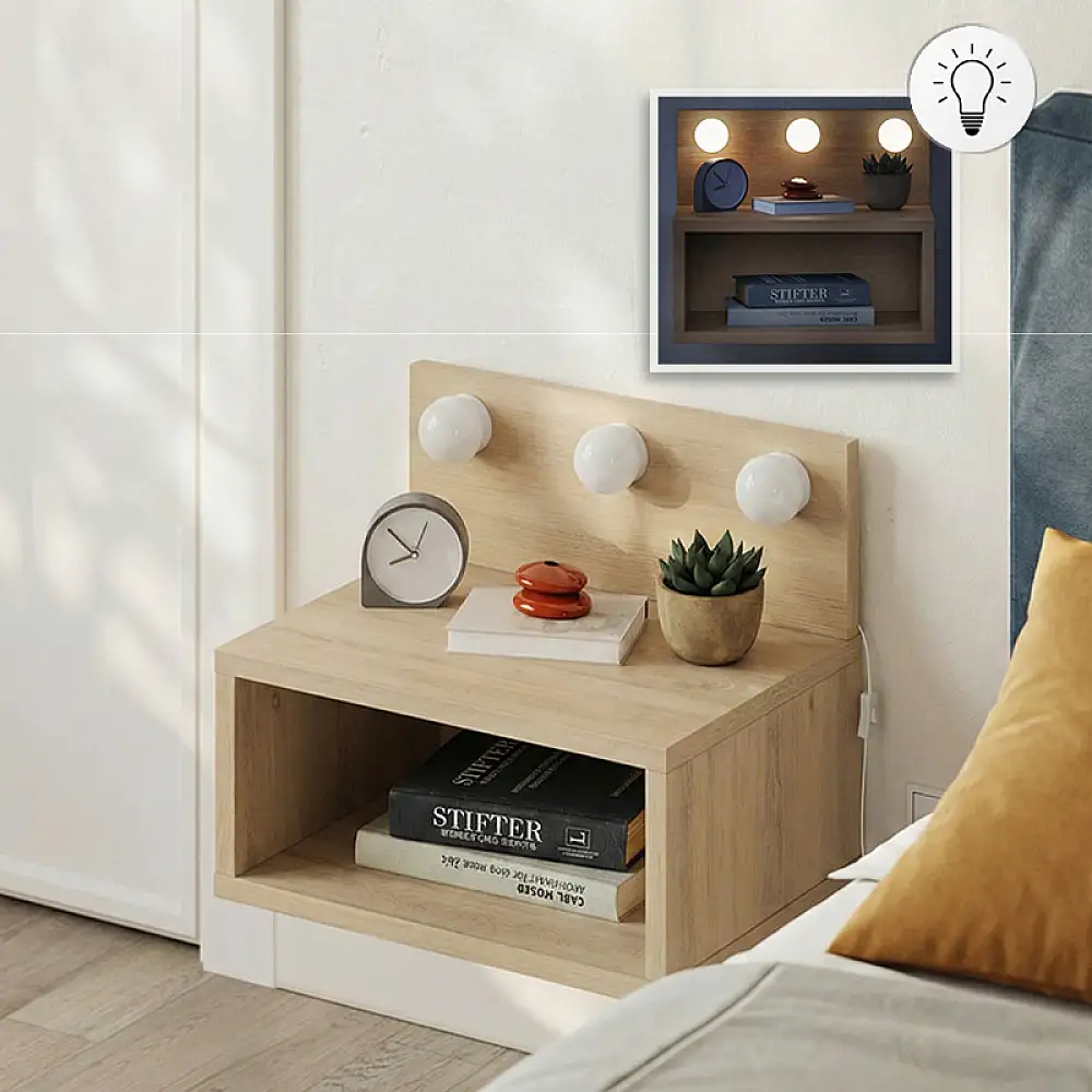 Κομοδίνο επιτοίχιο Treo Megapap με LED χρώμα sapphire oak 40x30x33,8εκ. | GP037-0283,2