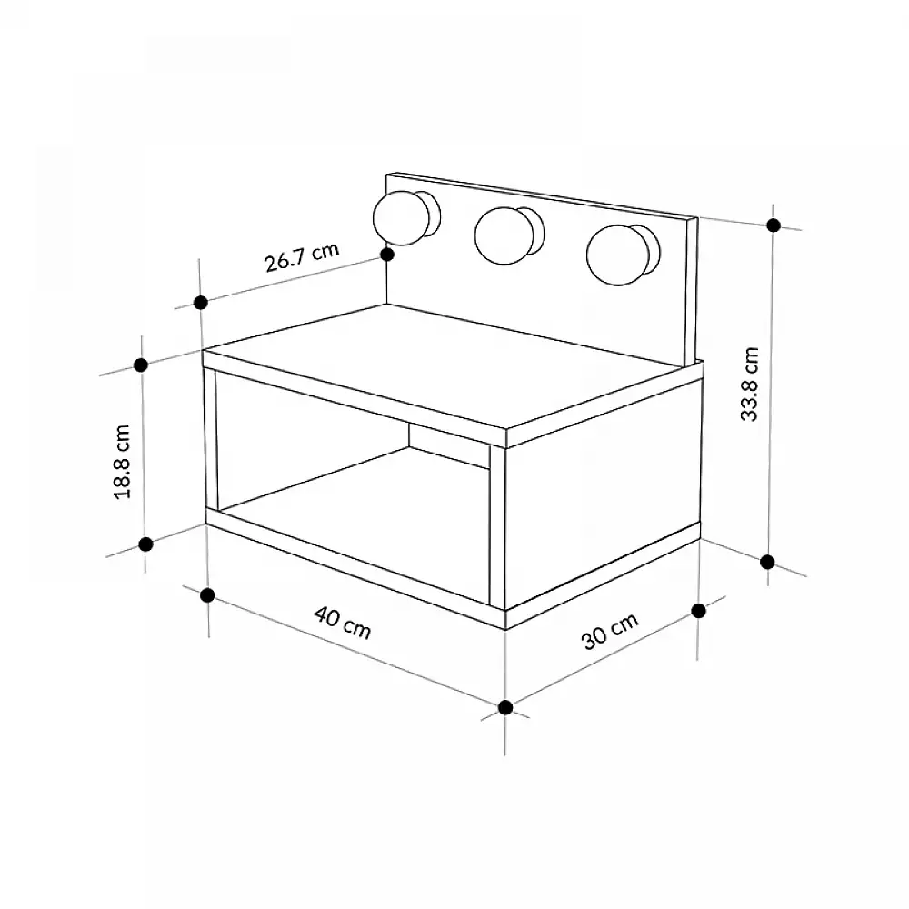 Κομοδίνο επιτοίχιο Treo Megapap με LED χρώμα sapphire oak 40x30x33,8εκ. | GP037-0283,2