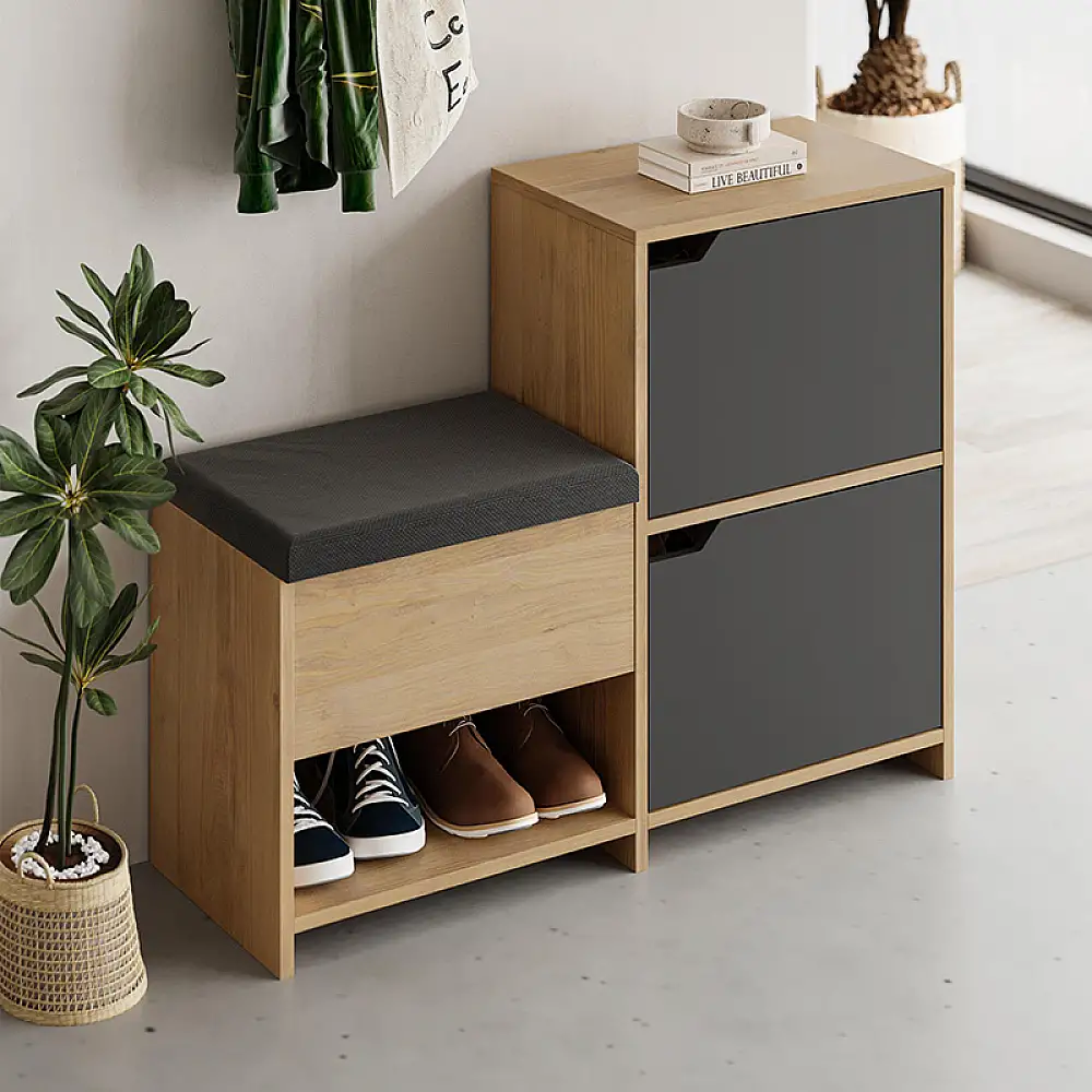 Παπουτσοθήκη Haven Megapap χρώμα sapphire oak - ανθρακί 101x35x80,4εκ. | GP037-0285,1