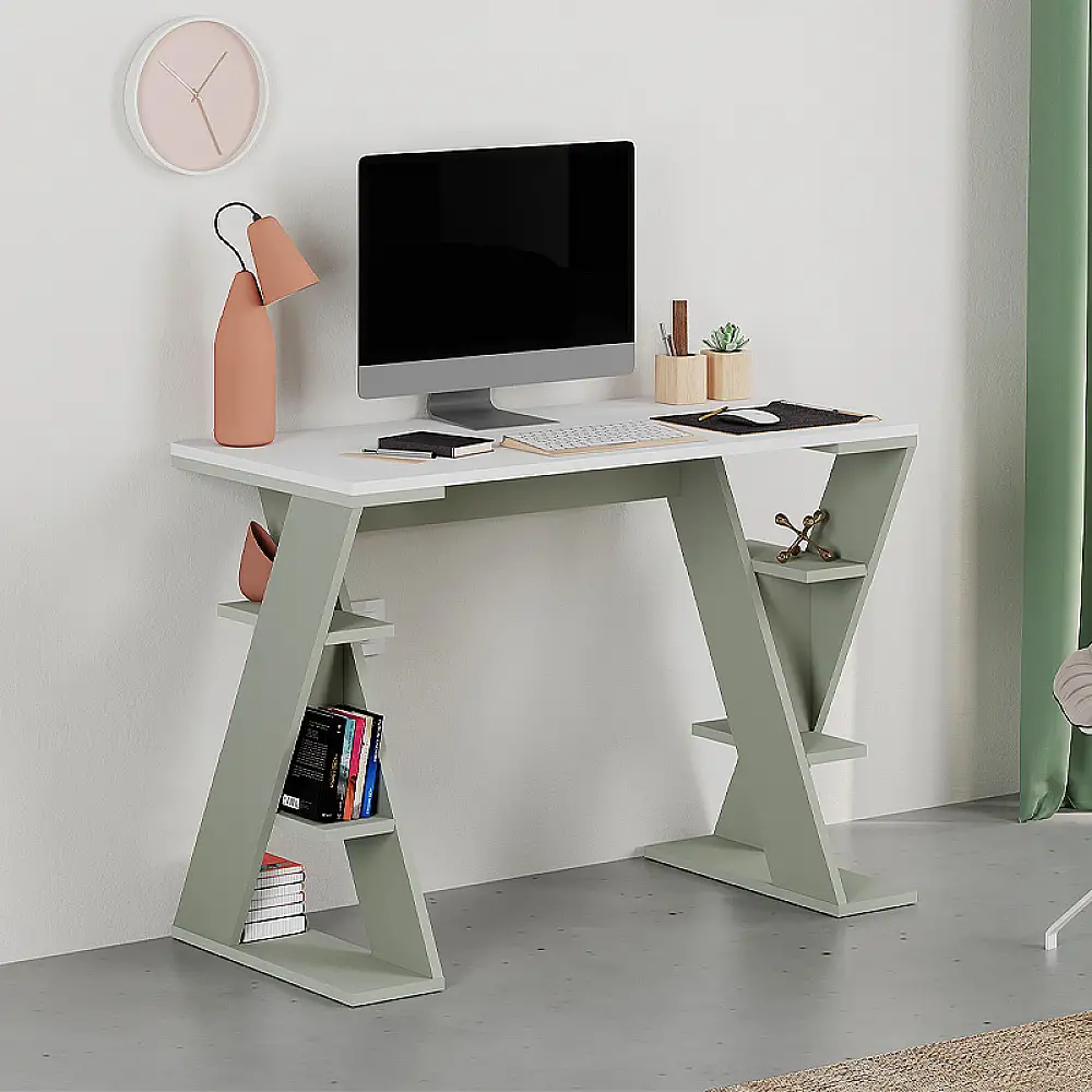 Γραφείο εργασίας Papillon Megapap χρώμα ash green - λευκό 106x50x75εκ | GP037-0290,2