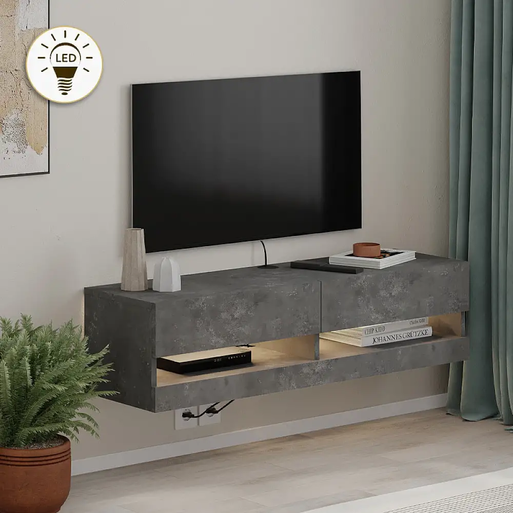 Έπιπλο τηλεόρασης επιτοίχιο Moon Megapap με LED χρώμα γκρι ρετρό 120x33,8x30εκ. | GP037-0291,2