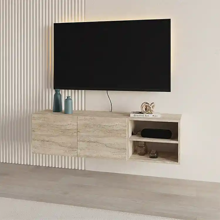 Έπιπλο τηλεόρασης επιτοίχιο Conrad Megapap χρώμα travertine 140x35x38εκ. | GP037-0297,2