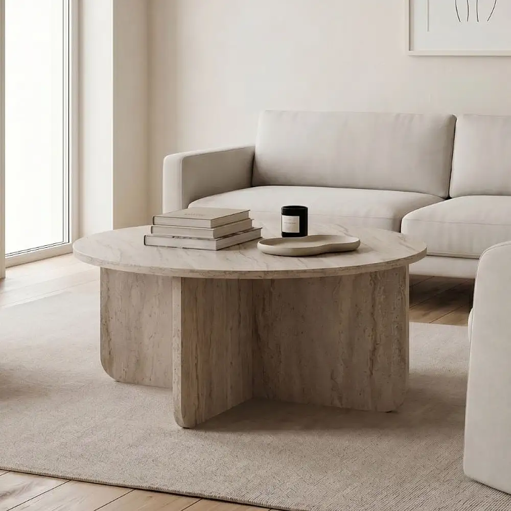 Τραπεζάκι σαλονιού Hillary Megapap χρώμα travertine Ø80x38εκ. | GP037-0302,1
