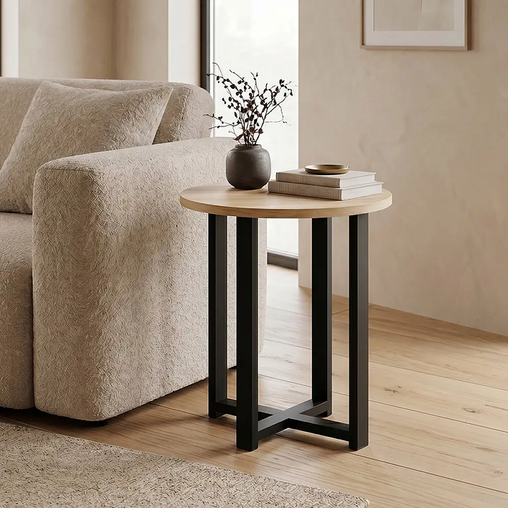 Τραπεζάκι βοηθητικό Mesa Megapap χρώμα sapphire oak Ø45x50εκ. | GP037-0308,1