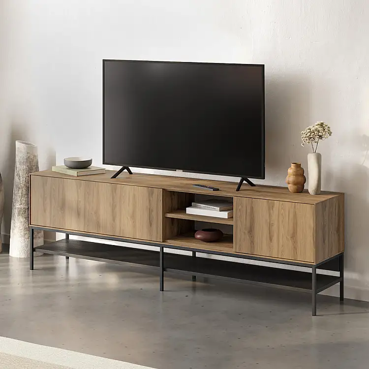 Έπιπλο τηλεόρασης Amira Megapap χρώμα καρυδί Ud - black wood 180x35x55εκ. | GP037-0320,1