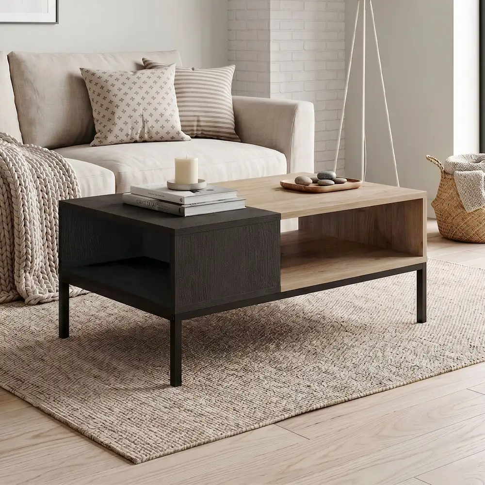 Τραπεζάκι σαλονιού Cailin Megapap χρώμα sepet oak - black wood 90x56x40,6εκ. | GP037-0328,1
