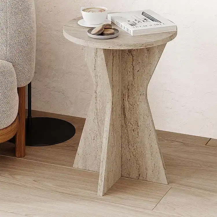 Τραπεζάκι βοηθητικό Lisa Megapap χρώμα travertine Ø40x51,8εκ. | GP037-0358,1