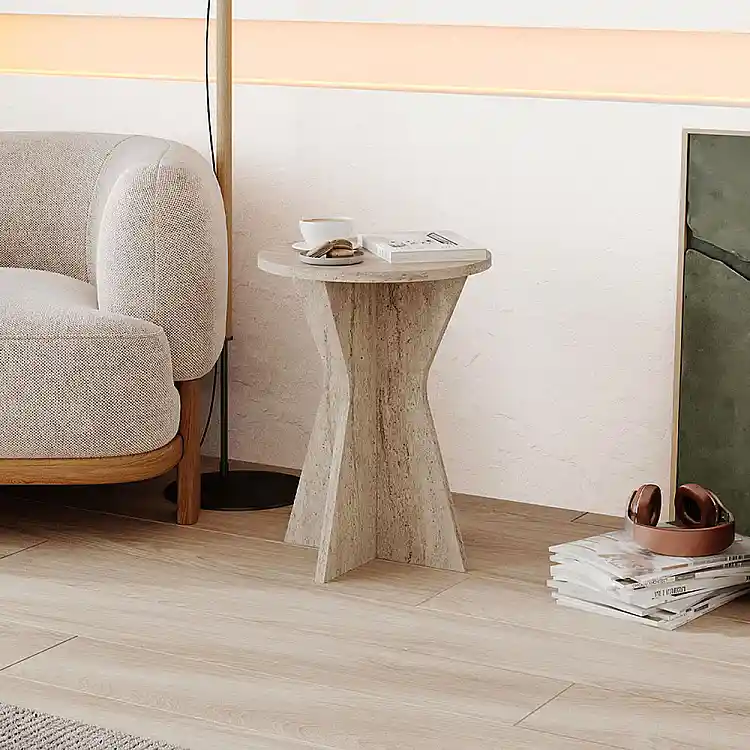 Τραπεζάκι βοηθητικό Lisa Megapap χρώμα travertine Ø40x51,8εκ. | GP037-0358,1
