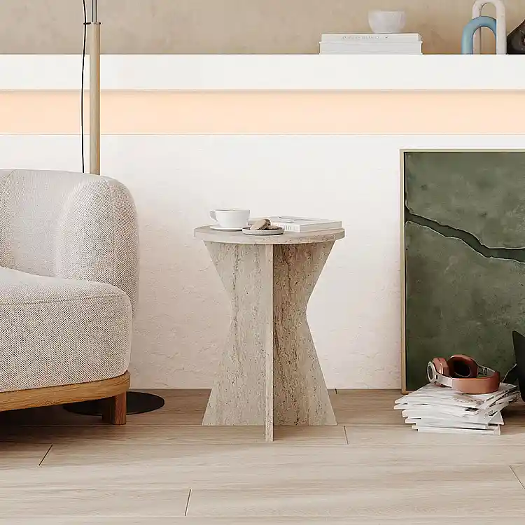 Τραπεζάκι βοηθητικό Lisa Megapap χρώμα travertine Ø40x51,8εκ. | GP037-0358,1