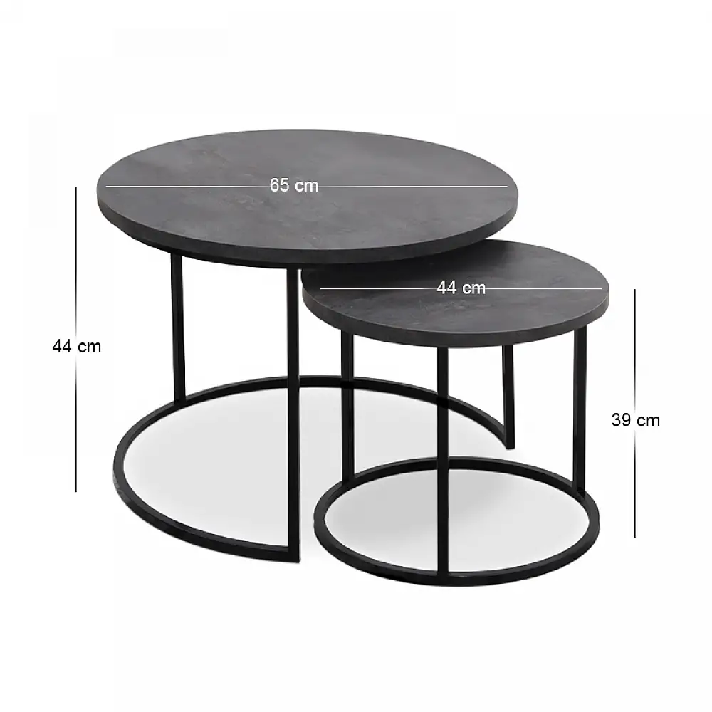 Τραπεζάκι σαλονιού σετ 2 τμχ Gary Megapap Mdf - μεταλλικό χρώμα σκούρο γκρι σκυροδέματος 65x65x44εκ. | GP038-0002,7