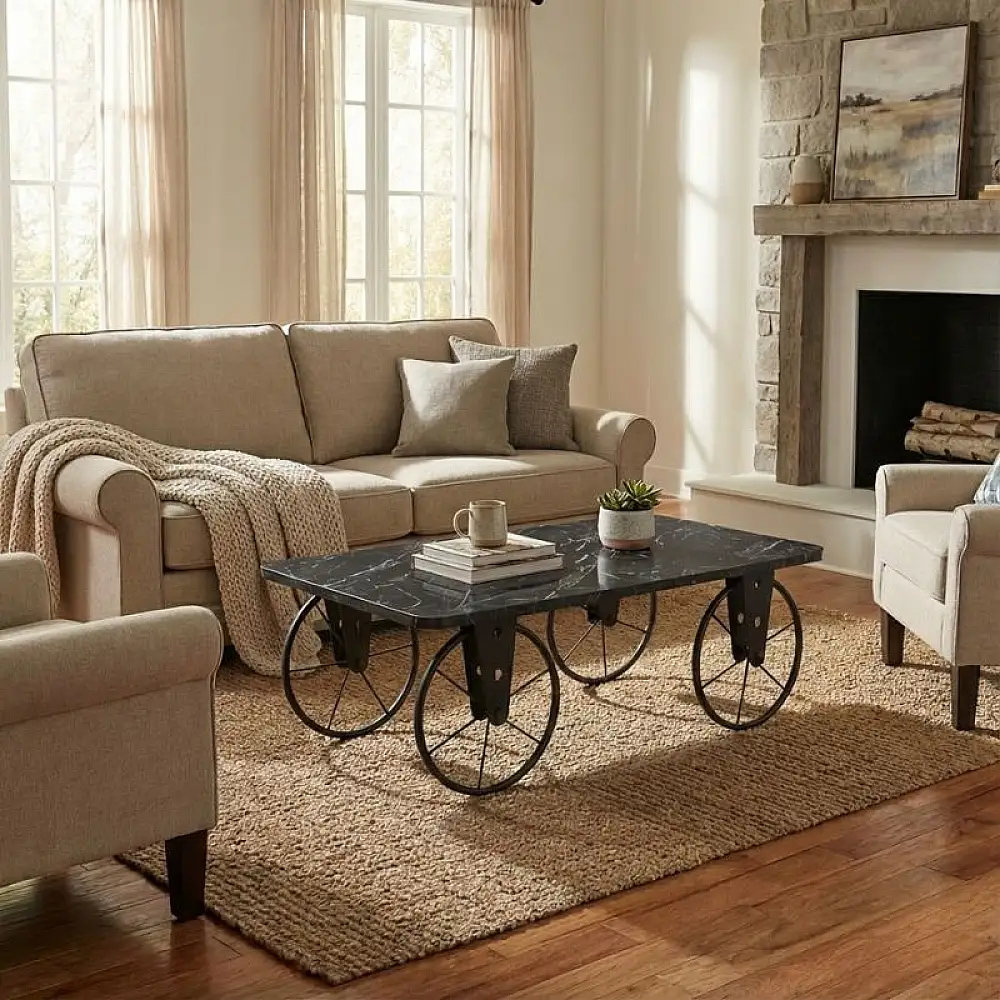 Τραπεζάκι σαλονιού Jemmy Megapap Mdf - μεταλλικό χρώμα μαύρο εφέ μαρμάρου 90x55x33εκ. | GP038-0022,2