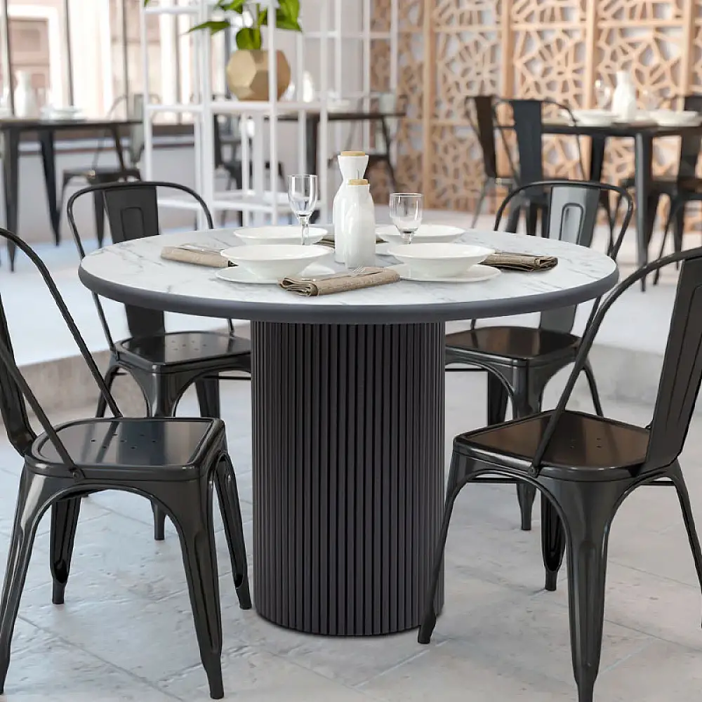 Τραπέζι Borno Megapap χρώμα μαύρο - λευκό εφέ μαρμάρου Ø115x79 εκ. | GP038-0024,1