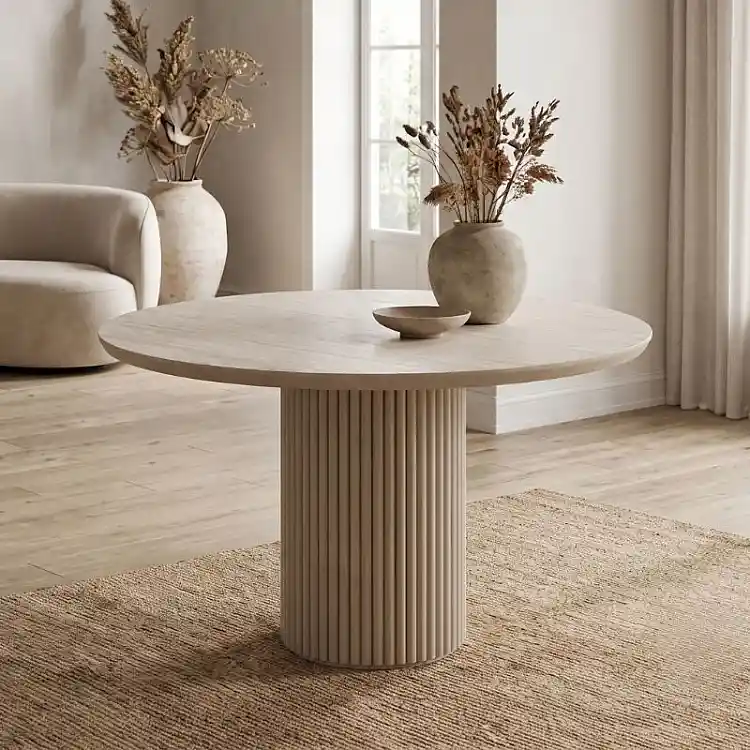 Τραπέζι Hazar Megapap Mdf χρώμα travertine - sandstone Ø119,5x76εκ. | GP038-0034,1