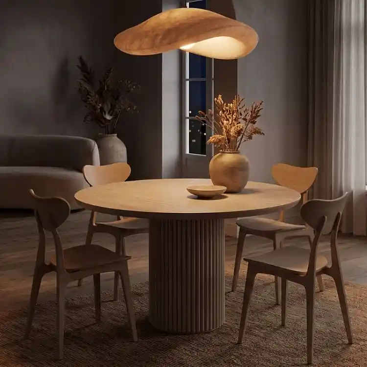 Τραπέζι Hazar Megapap Mdf χρώμα travertine - sandstone Ø119,5x76εκ. | GP038-0034,1