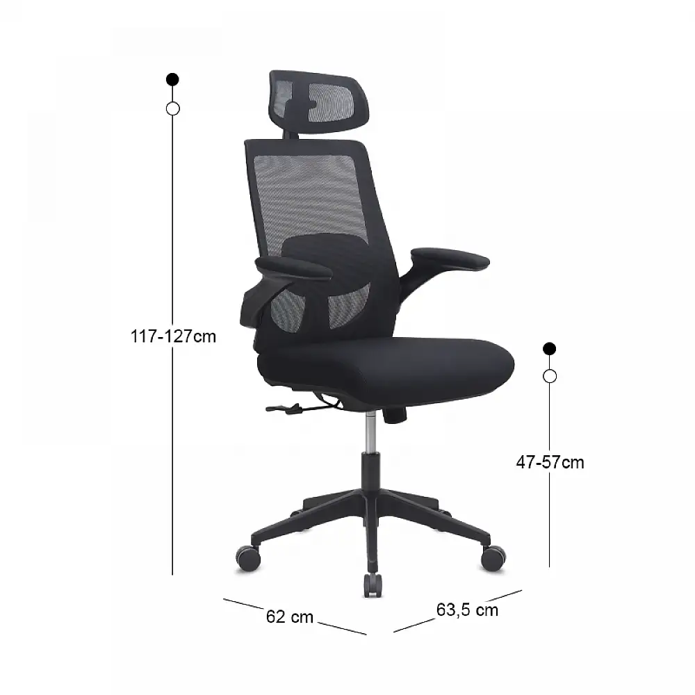 Καρέκλα γραφείου διευθυντική Belora Megapap με ύφασμα Mesh χρώμα μαύρο 63,5x62x117/127εκ. | GP040-0025,1