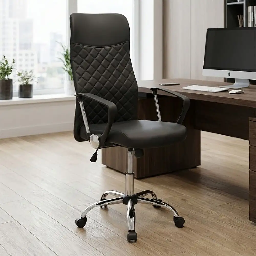 Καρέκλα γραφείου Novaro Megapap από τεχνόδερμα χρώμα μαύρο 61x68x111/121εκ. | GP040-0026,1