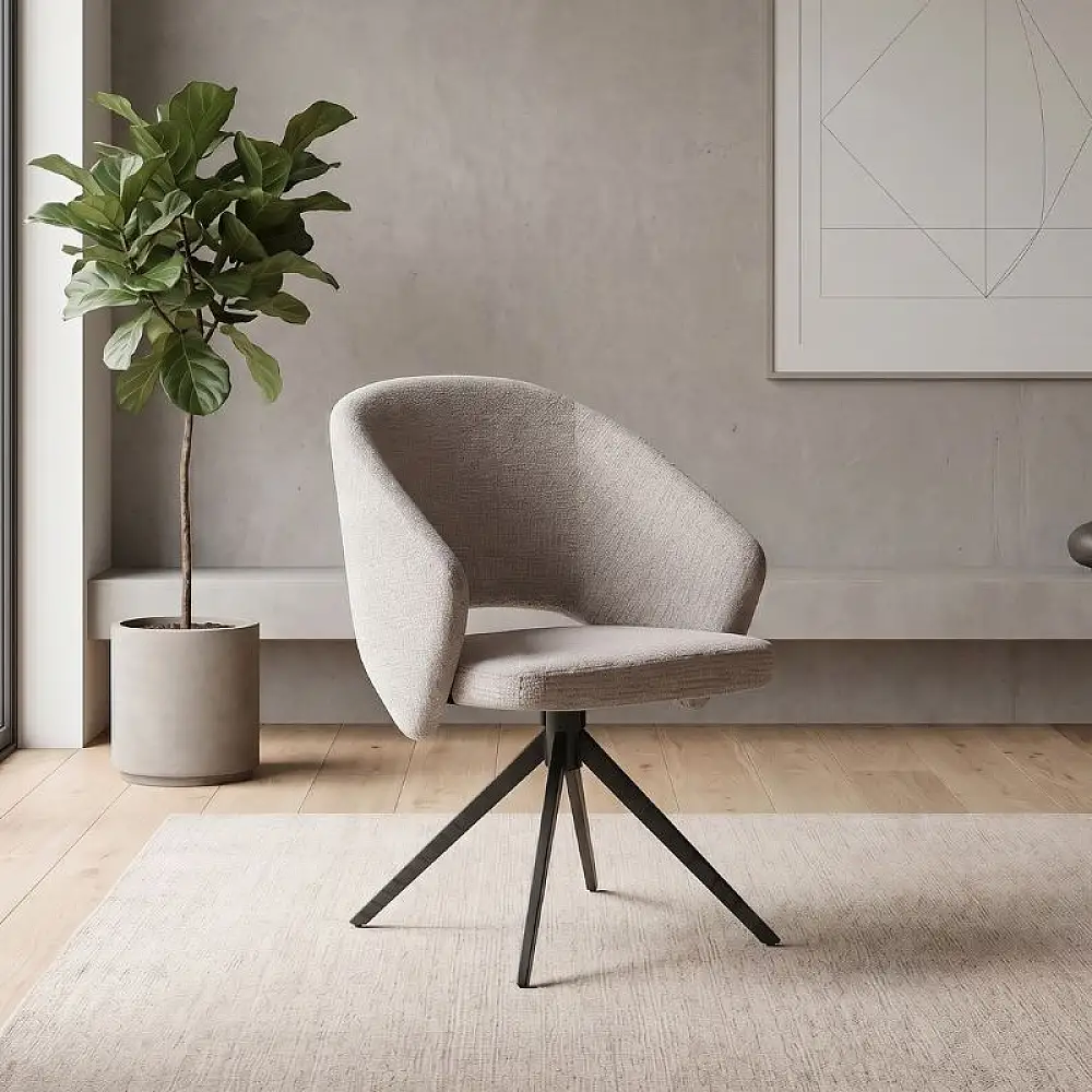 Πολυθρόνα τραπεζαρίας Milano Megapap περιστρεφόμενη χρώμα ανοιχτό μπεζ ύφασμα - μεταλλικό μαύρο πόδι 64x64x83εκ. | GP040-0029,1