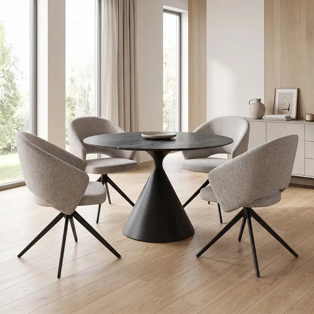 Πολυθρόνα τραπεζαρίας Milano Megapap περιστρεφόμενη χρώμα ανοιχτό μπεζ ύφασμα - μεταλλικό μαύρο πόδι 64x64x83εκ. | GP040-0029,1