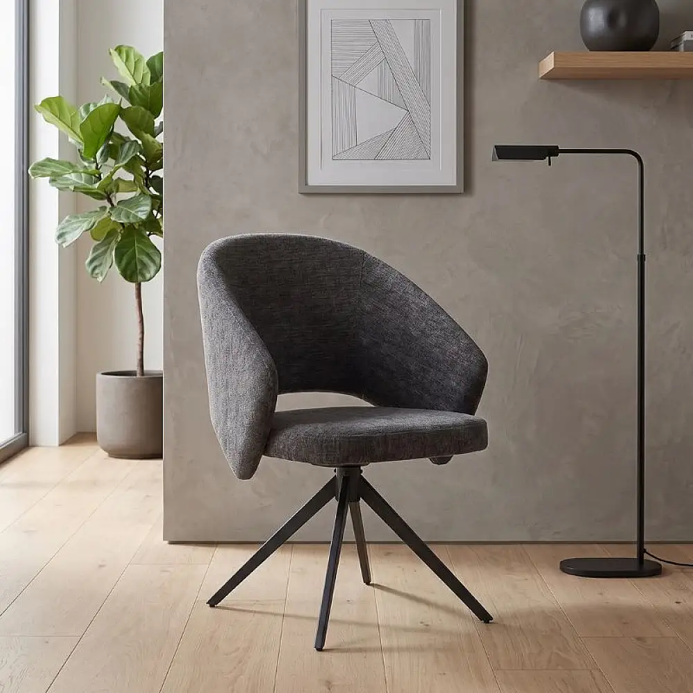 Πολυθρόνα τραπεζαρίας Milano Megapap περιστρεφόμενη χρώμα ανθρακί ύφασμα - μεταλλικό μαύρο πόδι 64x64x83εκ. | GP040-0029,2