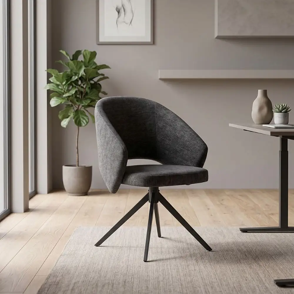 Πολυθρόνα τραπεζαρίας Milano Megapap περιστρεφόμενη χρώμα ανθρακί ύφασμα - μεταλλικό μαύρο πόδι 64x64x83εκ. | GP040-0029,2