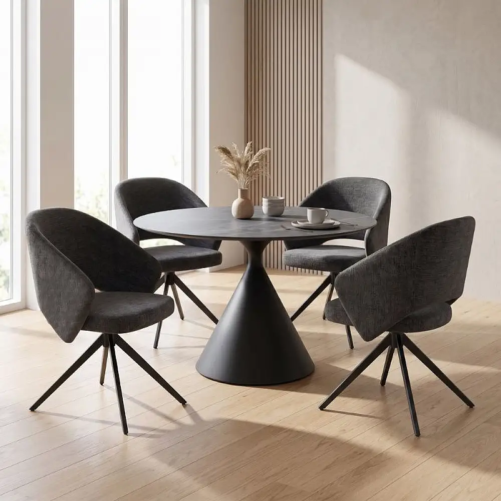 Πολυθρόνα τραπεζαρίας Milano Megapap περιστρεφόμενη χρώμα ανθρακί ύφασμα - μεταλλικό μαύρο πόδι 64x64x83εκ. | GP040-0029,2