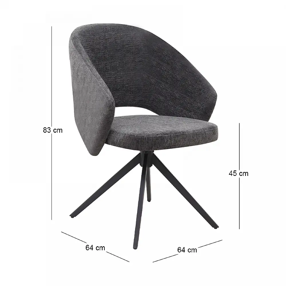 Πολυθρόνα τραπεζαρίας Milano Megapap περιστρεφόμενη χρώμα ανθρακί ύφασμα - μεταλλικό μαύρο πόδι 64x64x83εκ. | GP040-0029,2