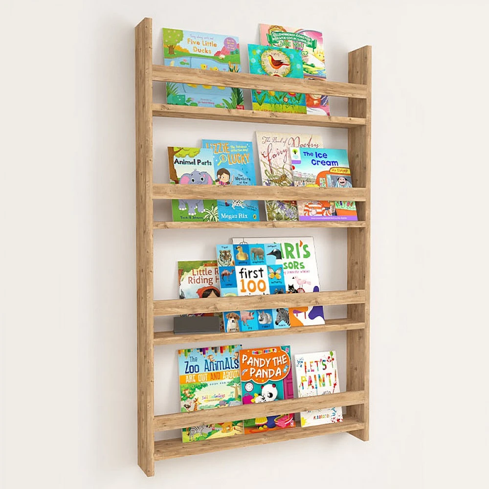 Επιτοίχια βιβλιοθήκη - ραφιέρα Montessori Megapap από μελαμίνη χρώμα pine oak 74x10x120εκ.