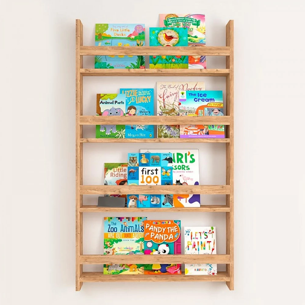 Επιτοίχια βιβλιοθήκη - ραφιέρα Montessori Megapap από μελαμίνη χρώμα pine oak 74x10x120εκ.