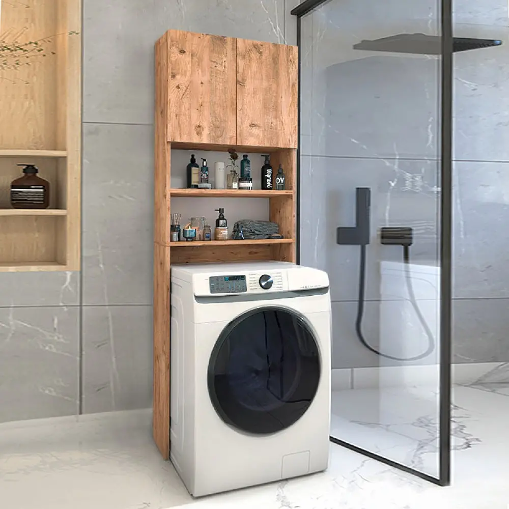 Έπιπλο πλυντηρίου Ramsey Megapap από μελαμίνη χρώμα pine oak 65x27x190,6εκ. Έπιπλο πλυντηρίου Ramsey Megapap από μελαμίνη χρώμα pine oak 65x27x190,6εκ.