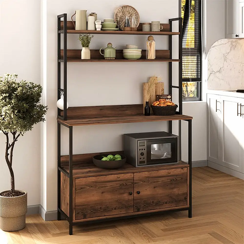 Έπιπλο κουζίνας Severo Megapap μεταλλικό - μελαμίνης χρώμα μαύρο - καπνιστή καρυδιά 101x36x160εκ. | GP041-0077,1