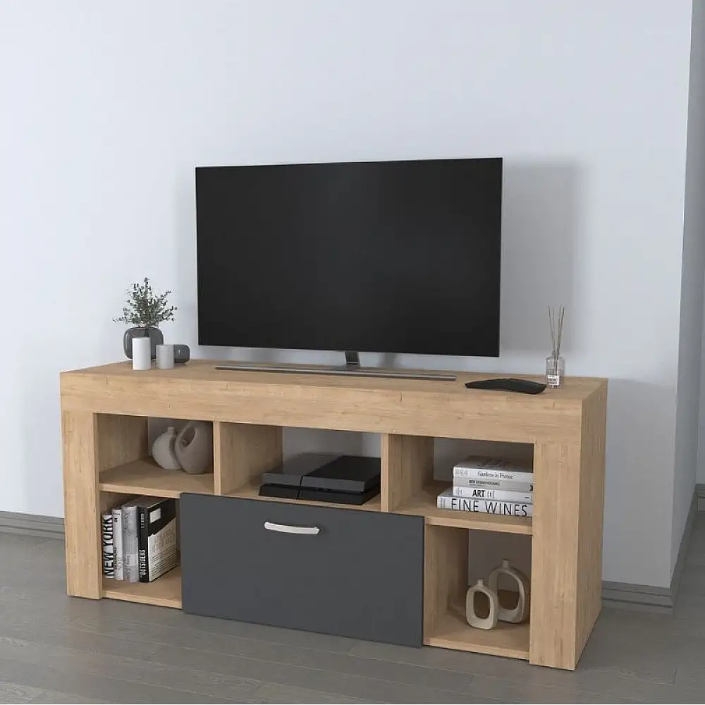Έπιπλο τηλεόρασης Midili Megapap χρώμα sapphire oak - ανθρακί 135x42x60,7εκ. | GP041-0082,1