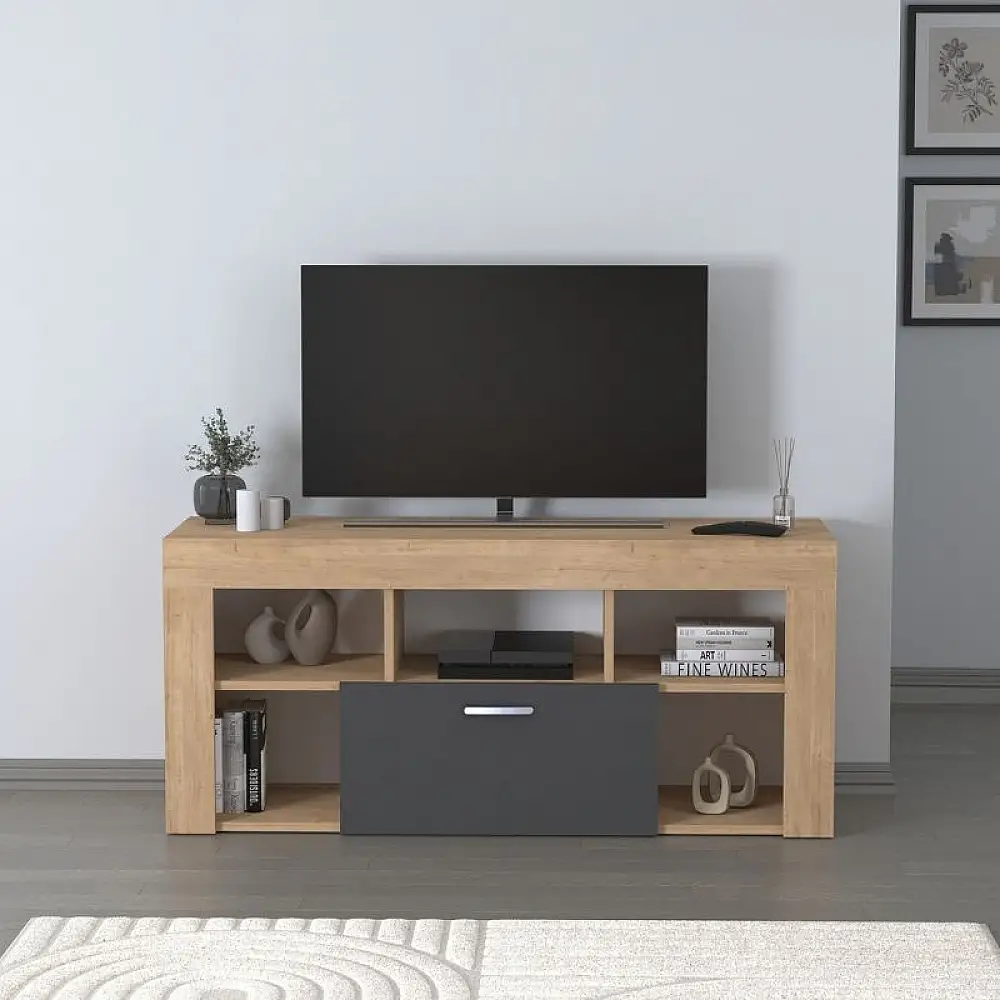 Έπιπλο τηλεόρασης Midili Megapap χρώμα sapphire oak - ανθρακί 135x42x60,7εκ. | GP041-0082,1
