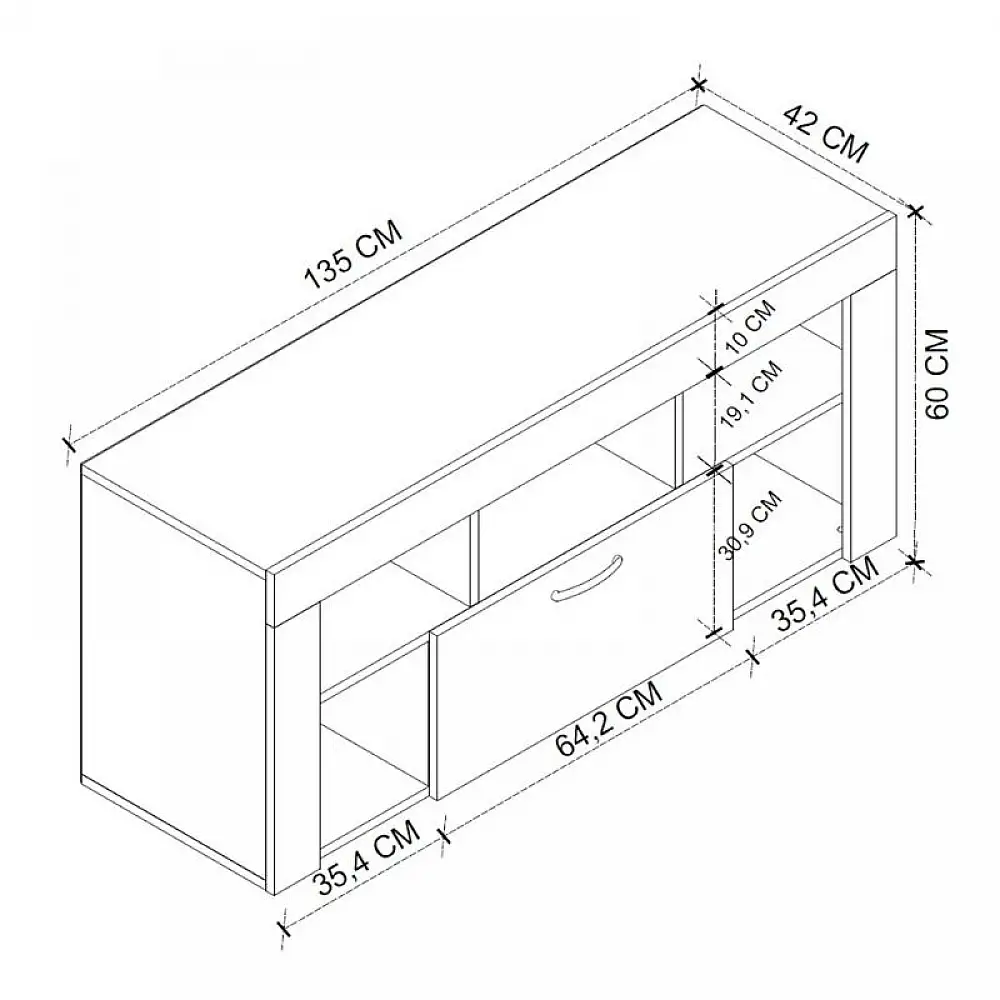 Έπιπλο τηλεόρασης Midili Megapap χρώμα sapphire oak - ανθρακί 135x42x60,7εκ. | GP041-0082,1