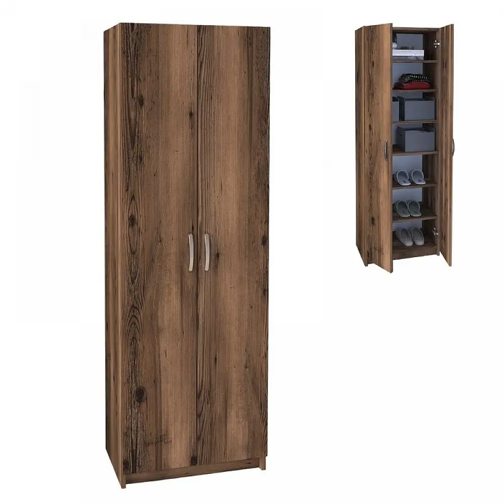 Παπουτσοθήκη Renso Megapap δίφυλλη χρώμα καπνιστή καρυδιά 59,8x37,8x178,5εκ. | GP041-0085,2