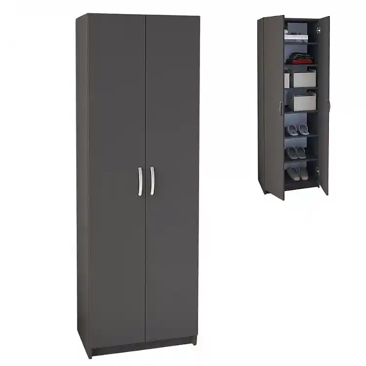 Παπουτσοθήκη Renso Megapap δίφυλλη χρώμα ανθρακί 59,8x37,8x178,5εκ. | GP041-0085,4