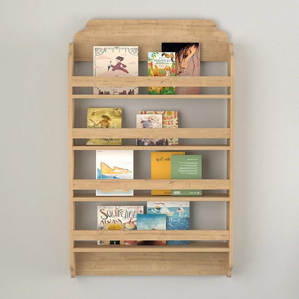 Επιτοίχια βιβλιοθήκη - ραφιέρα Montessori Megapap χρώμα sapphire oak 80x15x132εκ.